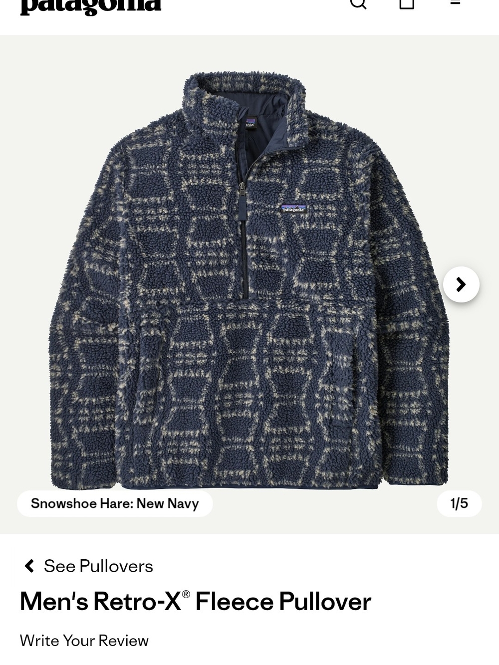 Patagonia Men's Retro-X Fleece Pullover - Navy and Cream NWT XXL